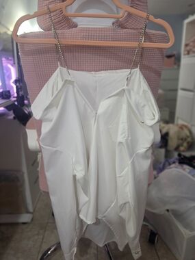 Chain-Strap White Off-Shoulder Blouse